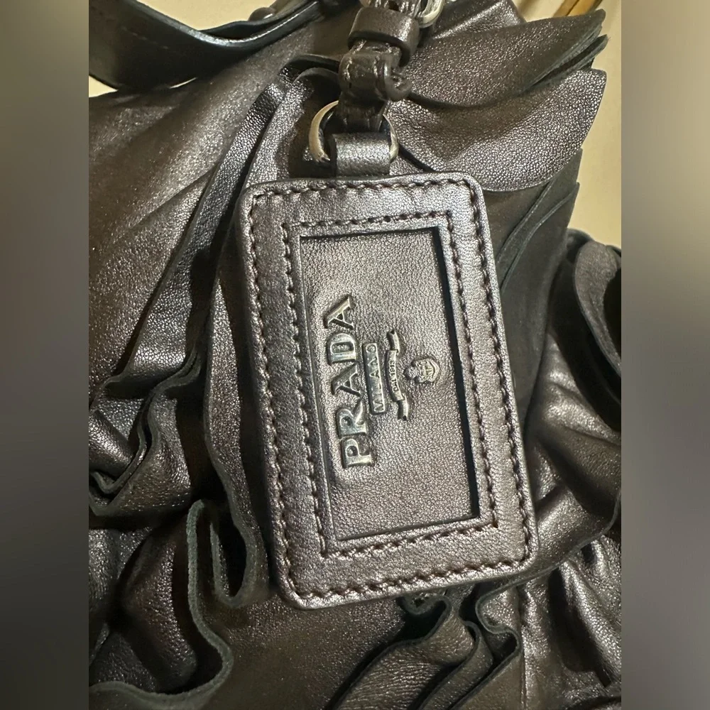 PRADA Nappa Mordore Leather Brown Ruffle Bag - Picture 4 of 14